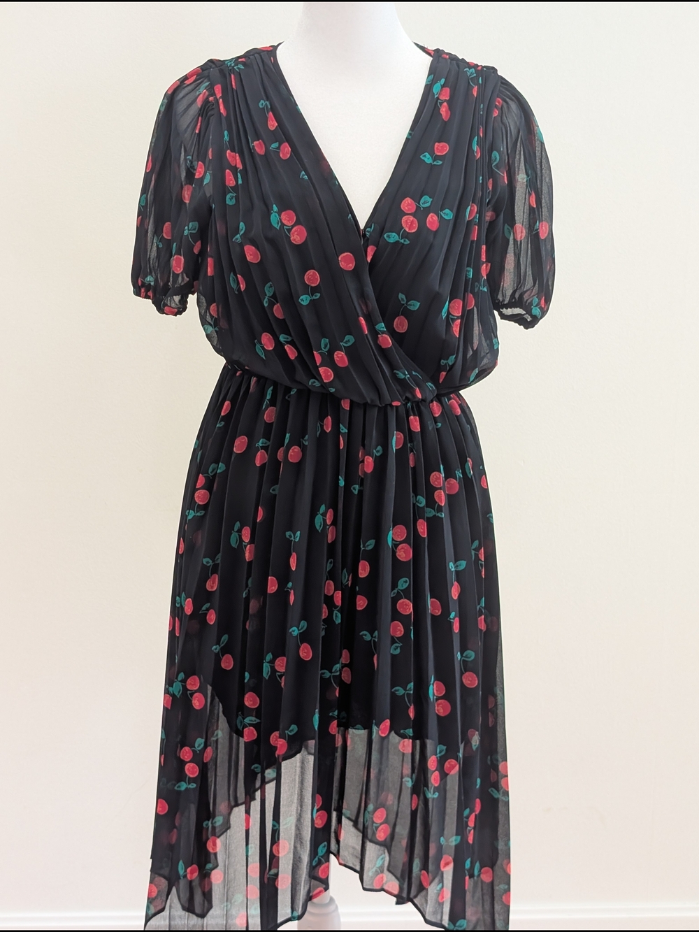 The Kooples Black Cherry-Print High-Low Wrap Dress